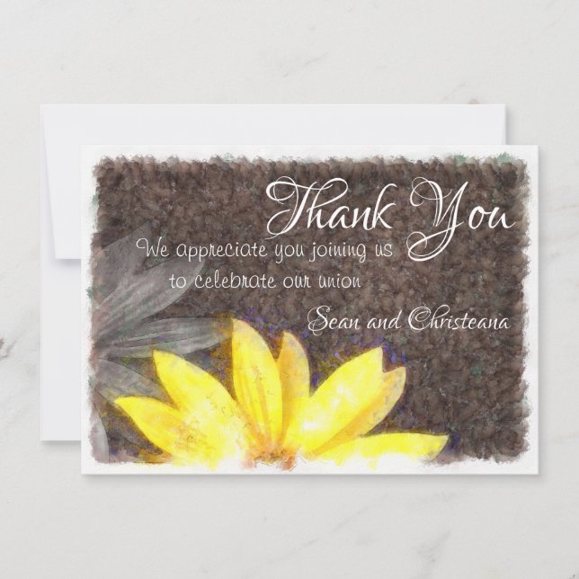 Enkel gul och grå tusensköns blommig akvarell tack kort (Framsida)
