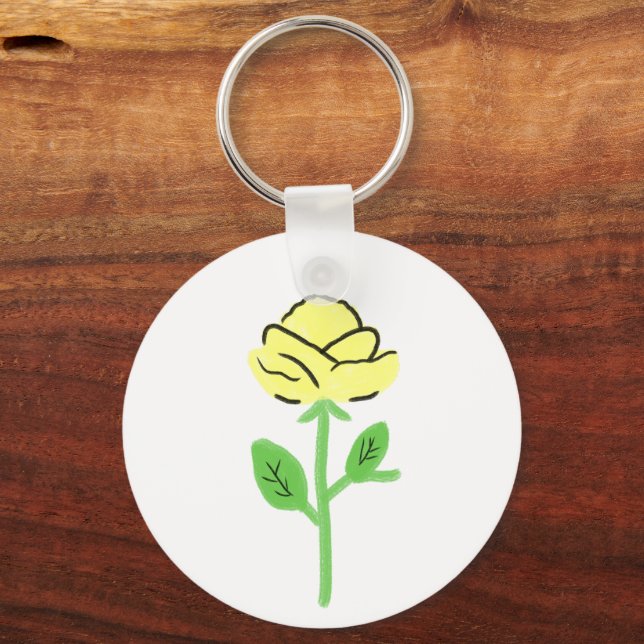 Enkel gul ros krita blomsterpresent nyckelring (Framsida)