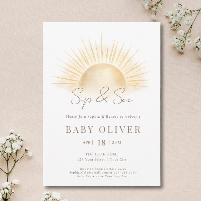 Enkel Guld Boho Sol Sippra Och Se Inbjudningar (Skapare uppladdad)