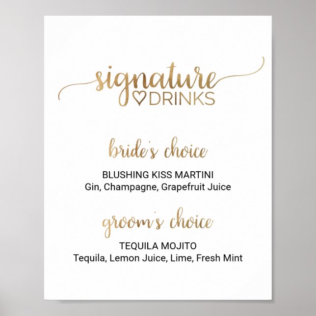 Enkel Guld-calligrafi Namnteckning Drinks-tecken Poster (Framsidan)