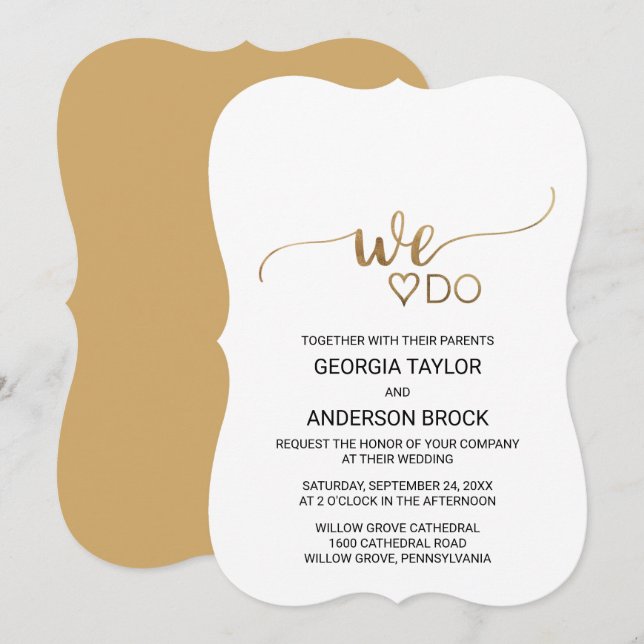 Enkel Guld-calligrafi "We Do" Bröllop Inbjudningar (Fram/baksida)