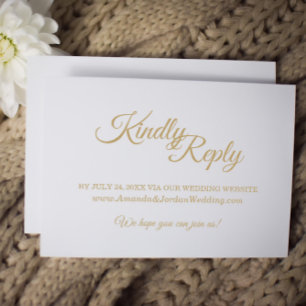 Enkel Guld Calligraphy Bröllop webbplats OSA Kort