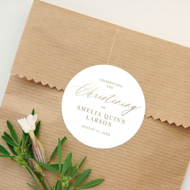 Enkel Guld Calligraphy-skript i Elegant Christenin Runt Klistermärke (Skapare uppladdad)