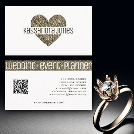 Enkel Guld Glitter Kärlek Heart Shape White Chic Visitkort