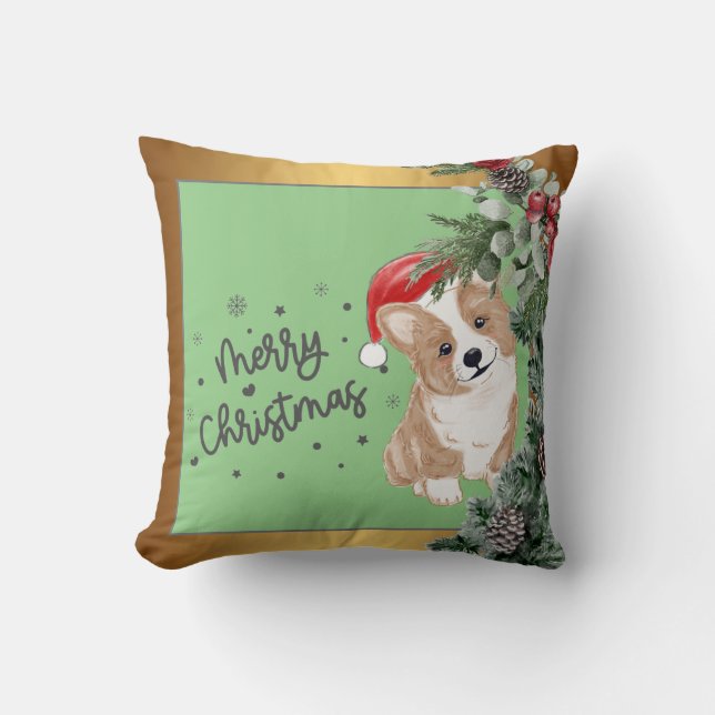 Enkel Guld Grönt Corgi jul Dekorativ kudde (Framsida)