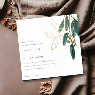 Enkel Guld Grönt Eucalyptus Foliage Bröllop Inbjudningar