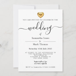 Enkel Guld Heart-Bröllop-stationeri Inbjudningar