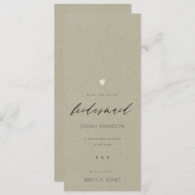 ENKEL GULD HEART KRAFT TYPOGRAPHY Bridesmaid Inbjudningar (Fram/baksida)