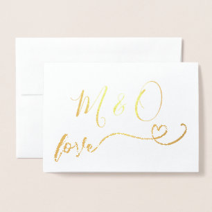 Enkel Guld Heart Monogram Kärlek Folierat Kort
