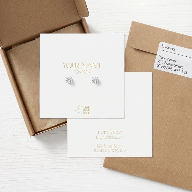 Enkel guld-hjärtrörhållare fyrkantigt visitkort (Simple gold heart earring holder.)