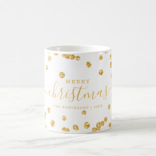 Enkel GULD-jul Helgdagarna Glitter White Kaffemugg