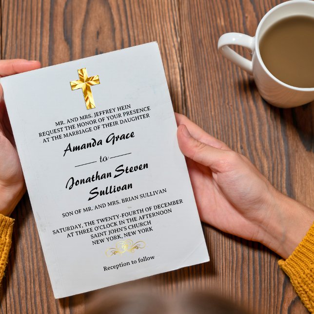 Enkel guld julotta kristen kors bröllop inbjudningar (Skapare uppladdad)