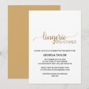 Enkel Guld-kallgrafi av Lingerie Shower Inbjudningar