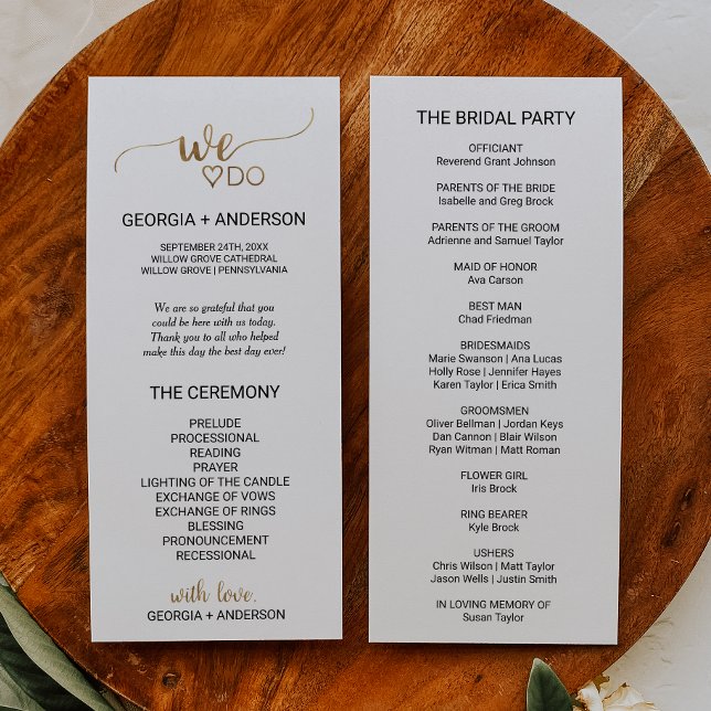 Enkel Guld kalligrafi Vi Gör Bröllopsprogram Program (Skapare uppladdad)