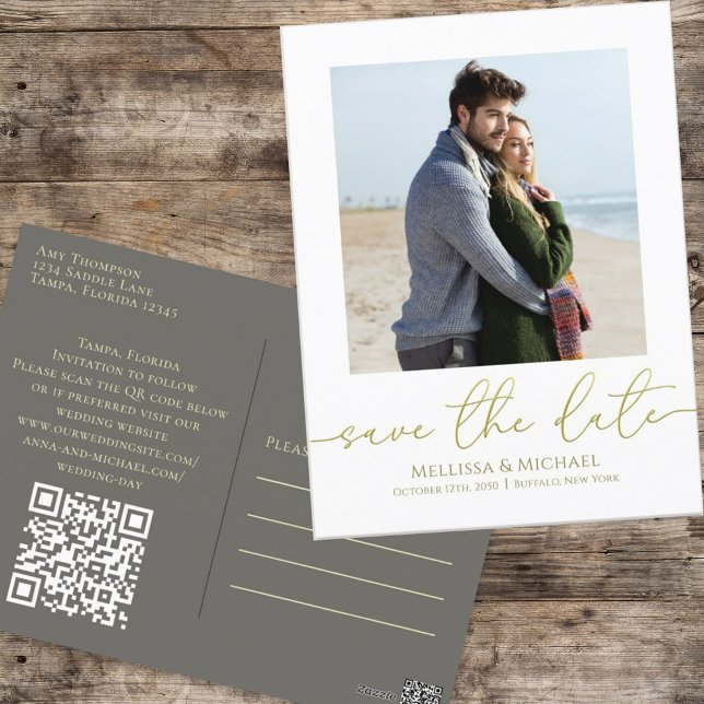 Enkel Guld-kalligrafiskript Foto QR-kod Vykort (Skapare uppladdad)