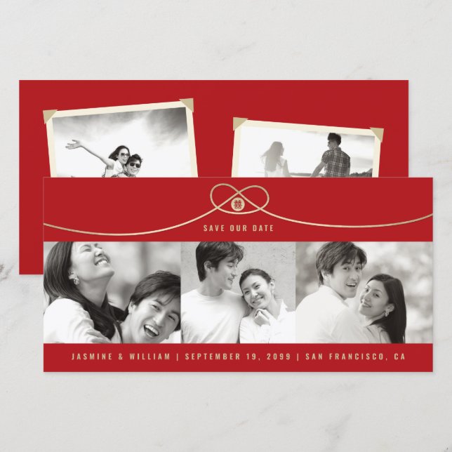 Enkel Guld Knot Dubbla Happiness 3 Foto kinesiska Spara Datumet (Fram/baksida)