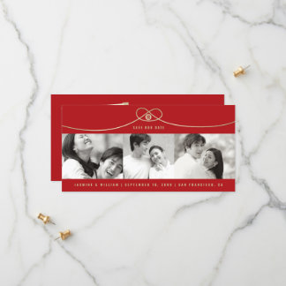 Enkel Guld Knot Dubbla Happiness 3 Foto kinesiska Spara Datumet