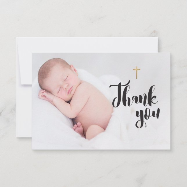 Enkel Guld Kor | Baby Baptism Tack för foto (Framsida)