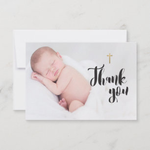 Enkel Guld Kor Baby Baptism Tack för foto Kort