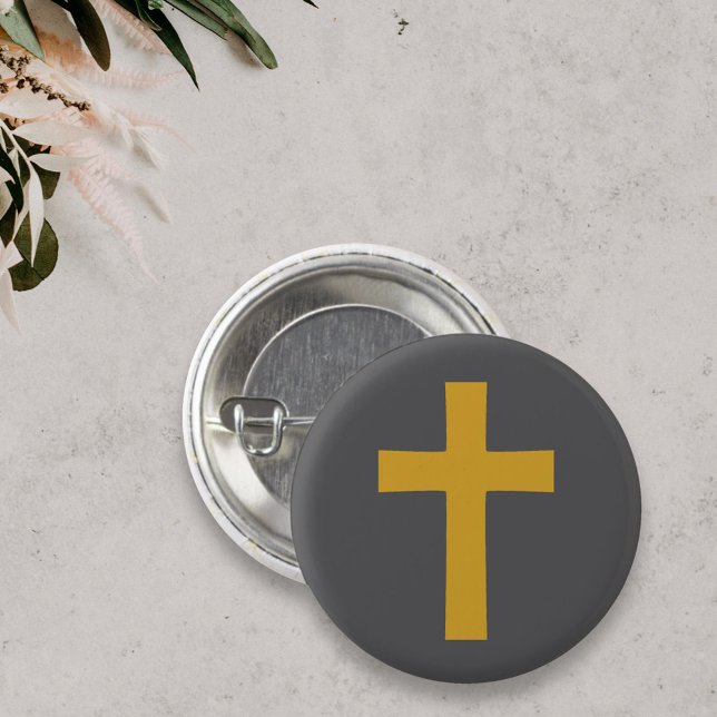 Enkel Guld Kor på Black Button Knapp (Gold Cross on Black Button)