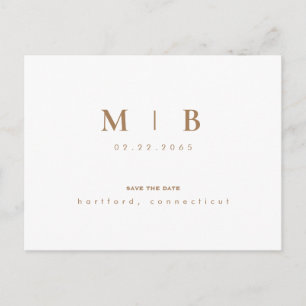 Enkel Guld Monogram vit Spara datum Meddelande Vykort