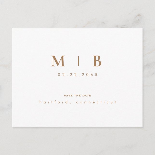 Enkel Guld Monogram vit Spara datum Meddelande Vykort (Framsida)