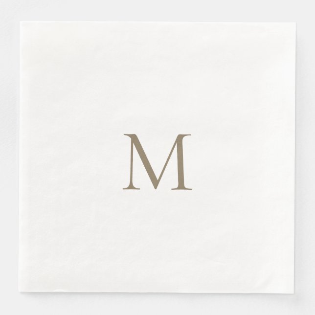 Enkel Guld Monogram White Pappersservett (Framsida)