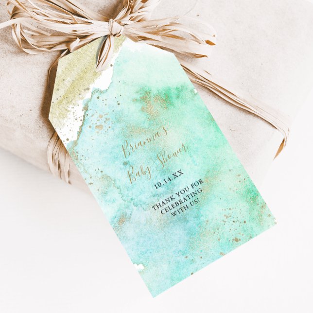 Enkel guld- och grönminimalistisk baby shower presentetikett (Skapare uppladdad)