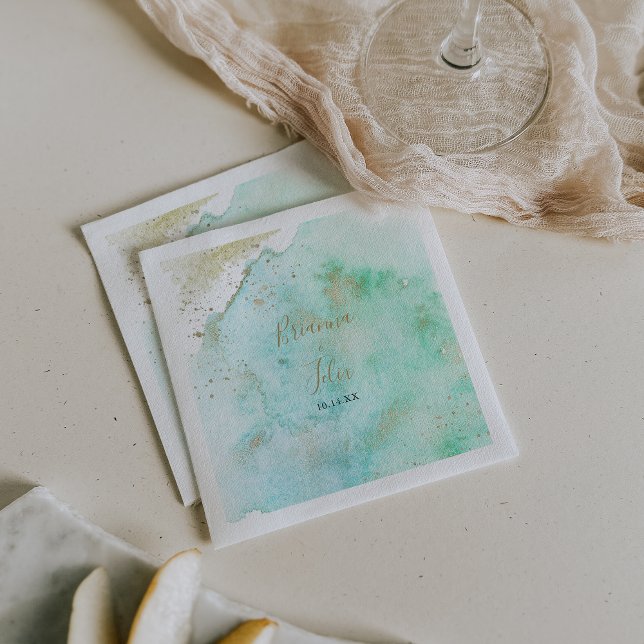 Enkel Guld och Grönt minimalistisk Bröllop Napkin Pappersservett (Skapare uppladdad)