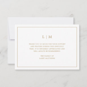 Enkel Guld och vit monogram Funeral Sympathy Tack Kort