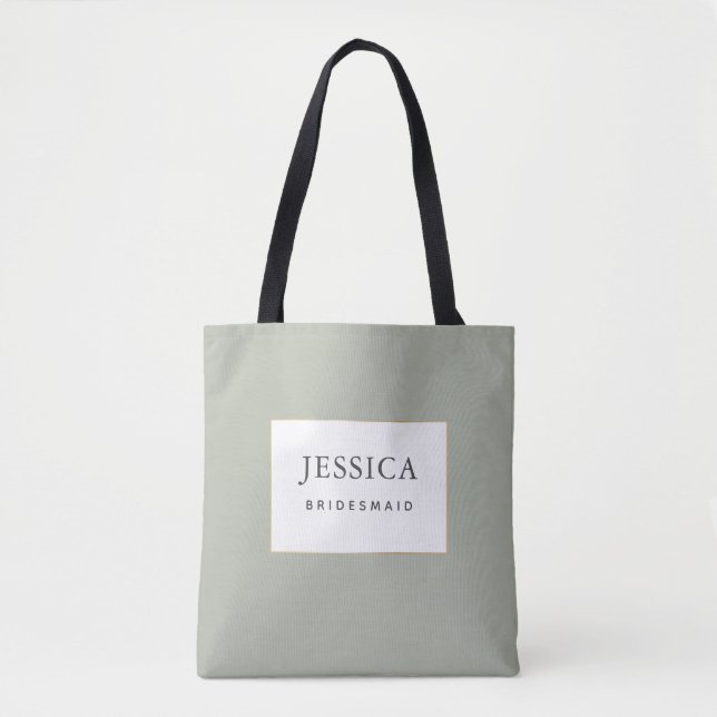 Enkel Guld Sage Grönt Elegant Bridesmaid Tote Bag Tygkasse (Framsida)