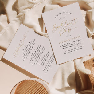 Enkel Guld-skript för Elegant Bachelorette Party Inbjudningar