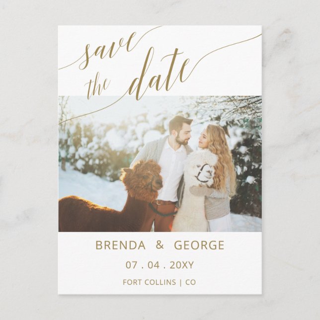 Enkel Guld-skriptkalligrafi sparar datumfotot Meddelande Vykort (Framsida)