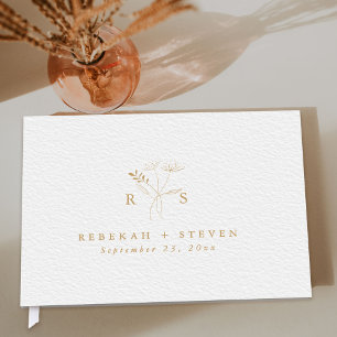 Enkel Guld vattenfärg   Botanica Monogram Bröllop Gästböcker