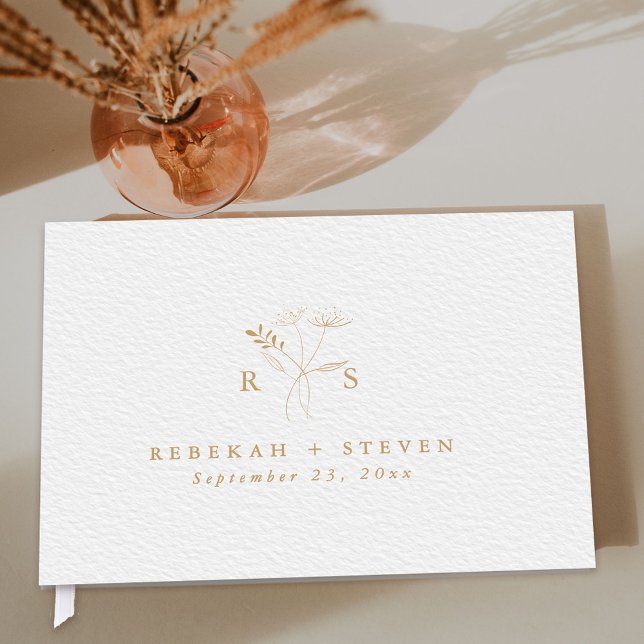 Enkel Guld vattenfärg | Botanica Monogram Bröllop Gästböcker (Skapare uppladdad)