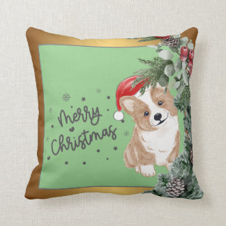Enkel guldfärgad grön Corgi jul kastkudde Kudde