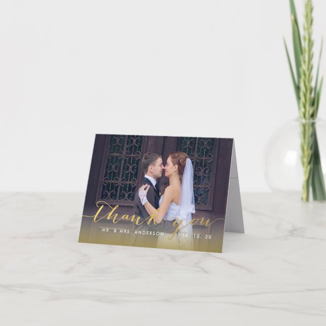 Enkel guldfärgad skrift | Vikt tackkort för bröllo (Framsida)