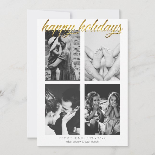 Enkel guldglitter Foto redigerbar semester Julkort (Framsida)