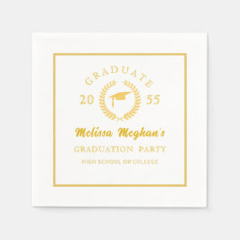 Enkel guldkantad lagerkrans examensfest   pappersservett