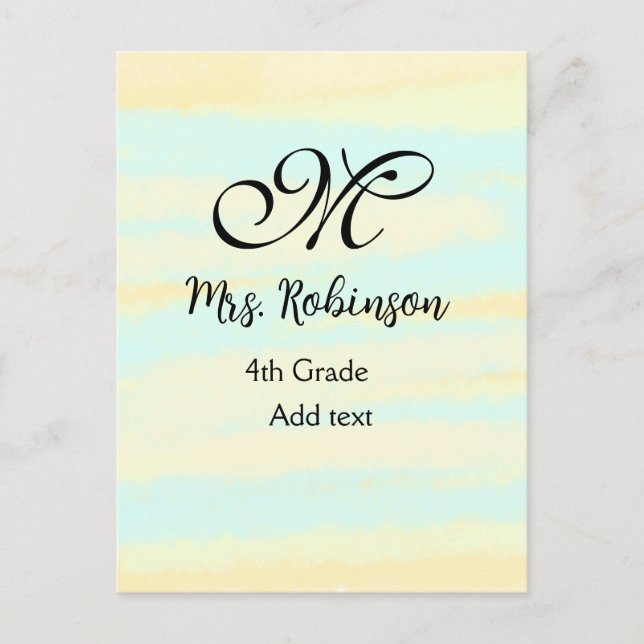 enkel gult, blåfärgsläraruppskattning vykort (Framsida)