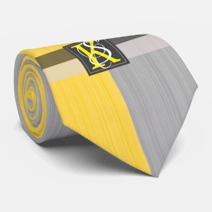 Enkel Gult med två ton och Monogram med Grått Init Slips