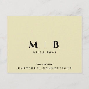 Enkel Gult Monogram Bröllop spara datum Vykort