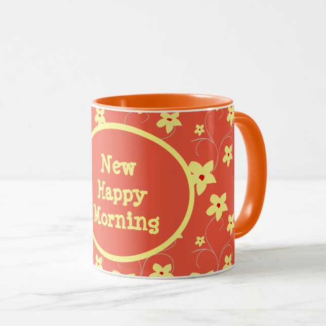 Enkel Gult och Orange för Blommigt Lycklig God mor Mugg (Framsida höger)