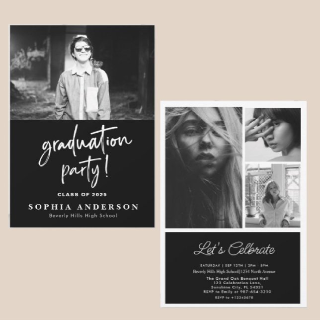 Enkel gymnasiekort Svart och vit Inbjudningar (Skapare uppladdad)