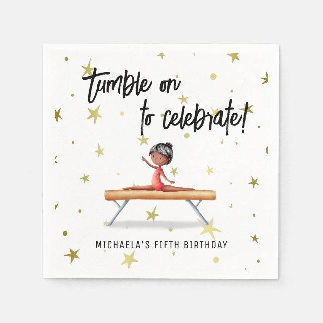 Enkel Gymnastics Balance Beam Girl Birthday Pappersservett (Framsidan)