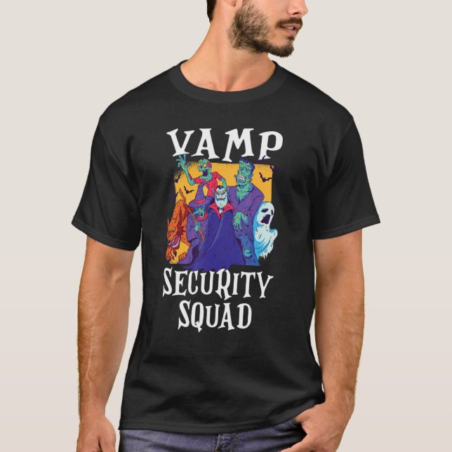 Enkel Halloween-kontur för vampigt säkerhetstorget T Shirt (Framsida)