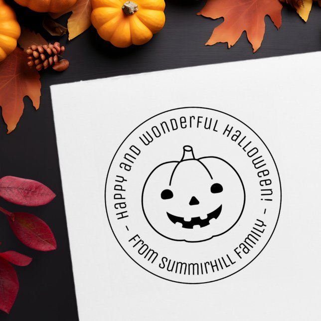 Enkel Halloween-pumpa rund meddelande Självfärgande Stämpel (Skapare uppladdad)