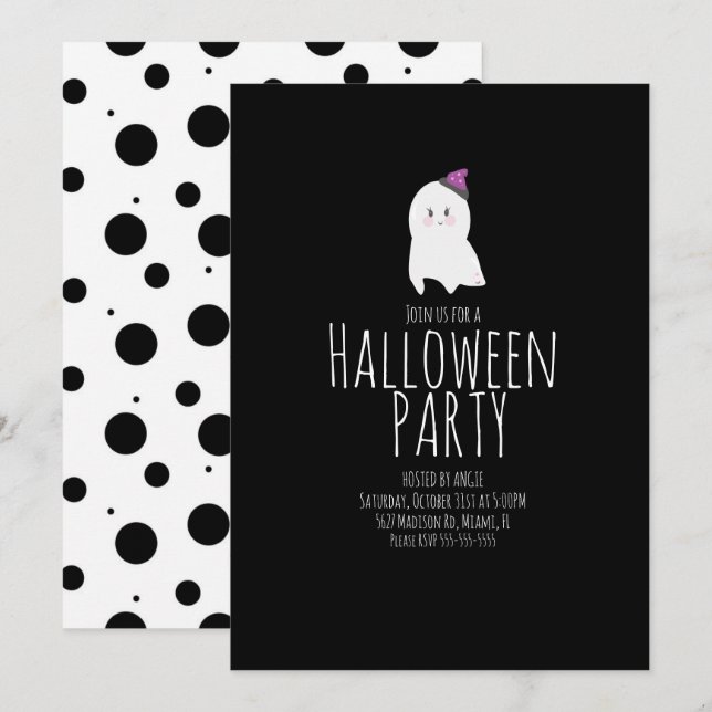 Enkel Halloween Söt Spöke Födelsedagsfest  Inbjudningar (Fram/baksida)