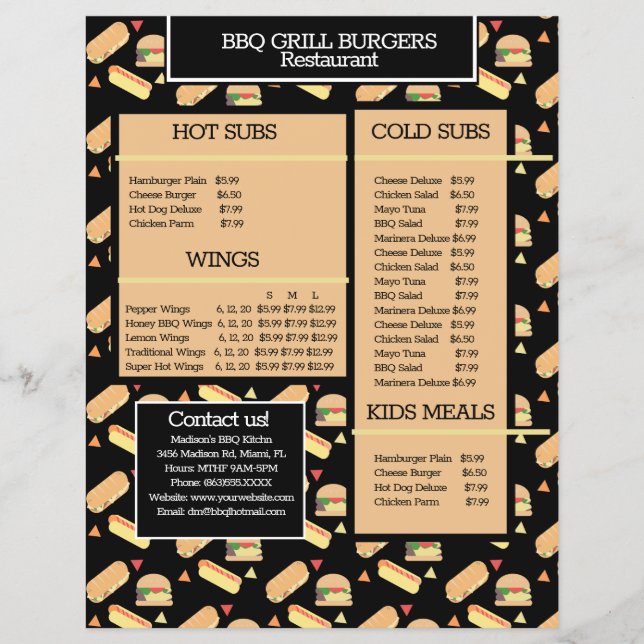 Enkel hamburgerrestaurangmeny BBQ Grill Reklamblad (Framsidan)