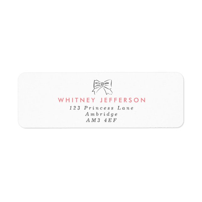 Enkel Hand plockade Bow Rosa Returadress Etikett (Framsidan)